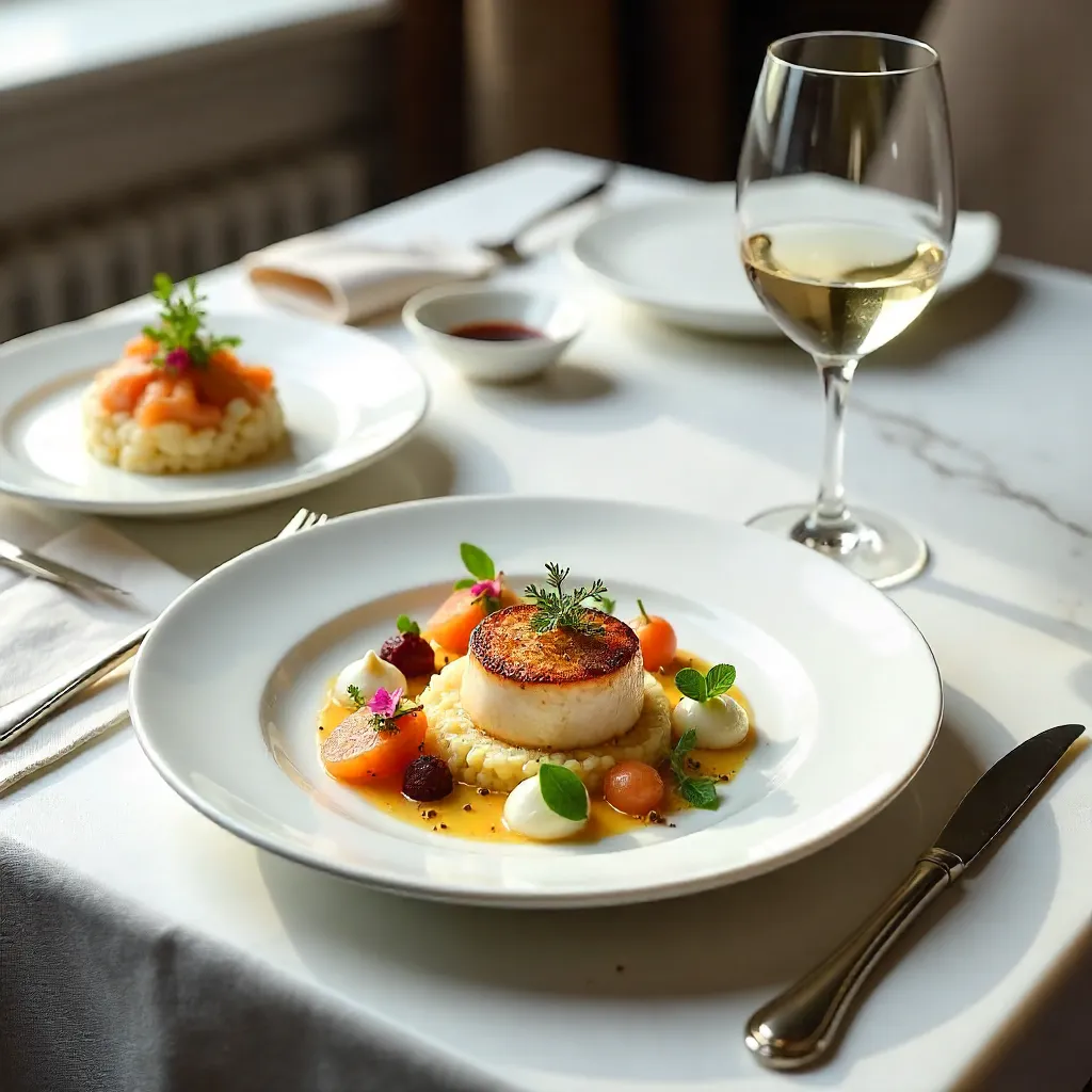 Elegant Gourmet Dishes on Marble Table