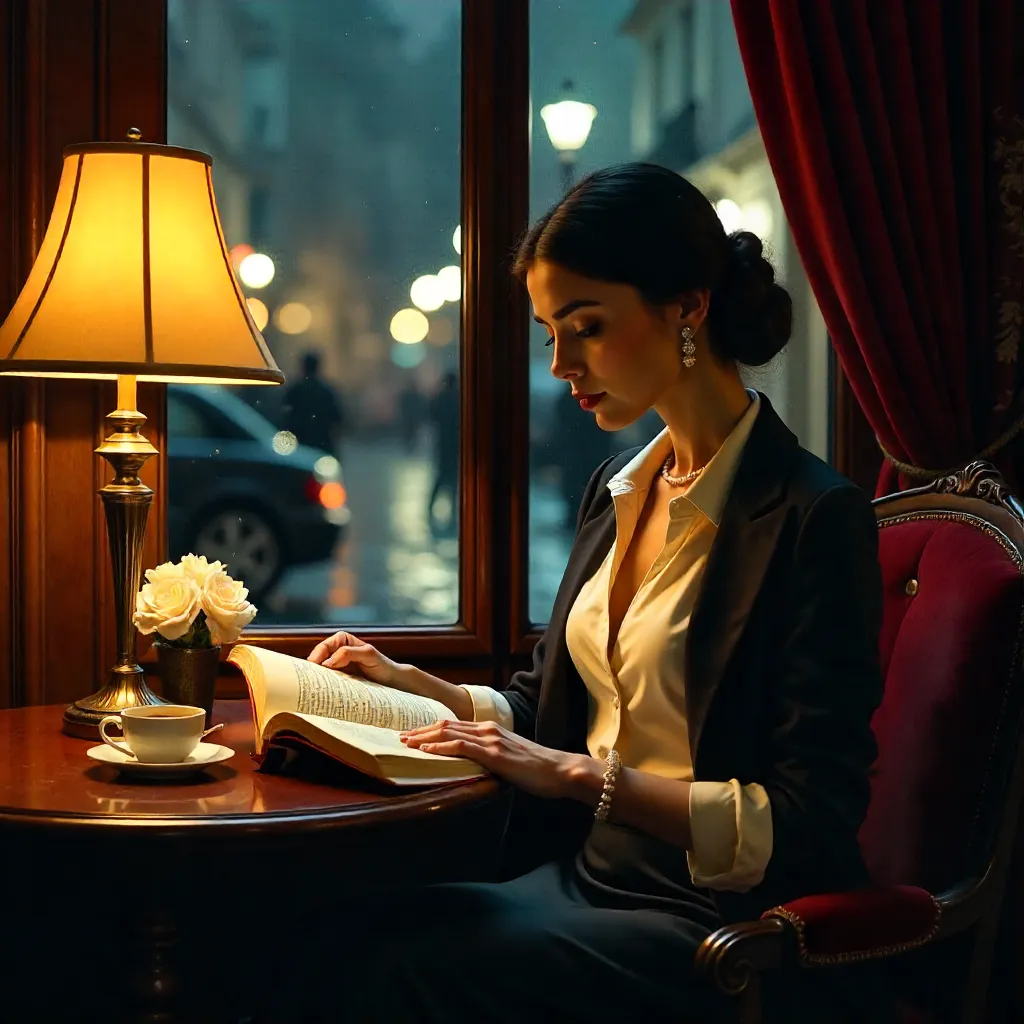 Moody Paris Reading Portrait in Velvet Glow
