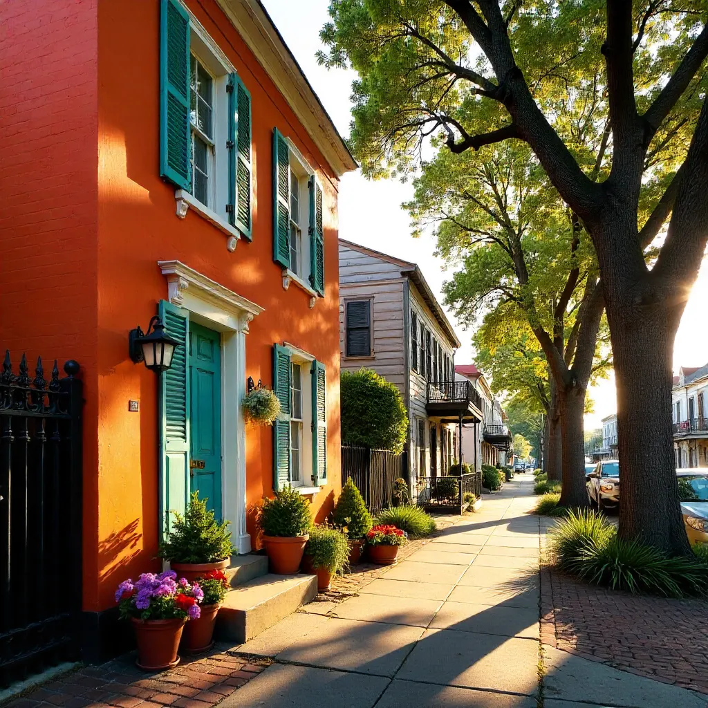 Sunny Orange House at Algiers Point, New Orleans