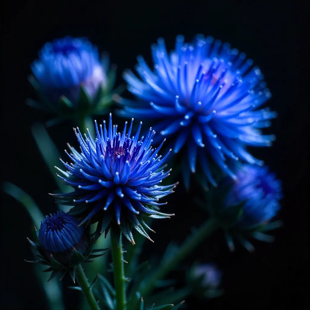 Cobalt Globe Thistles: Macro Night Portrait