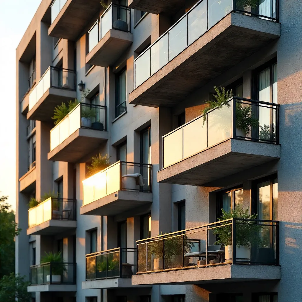 Close-Up Modern Facade with Diverse Balconies