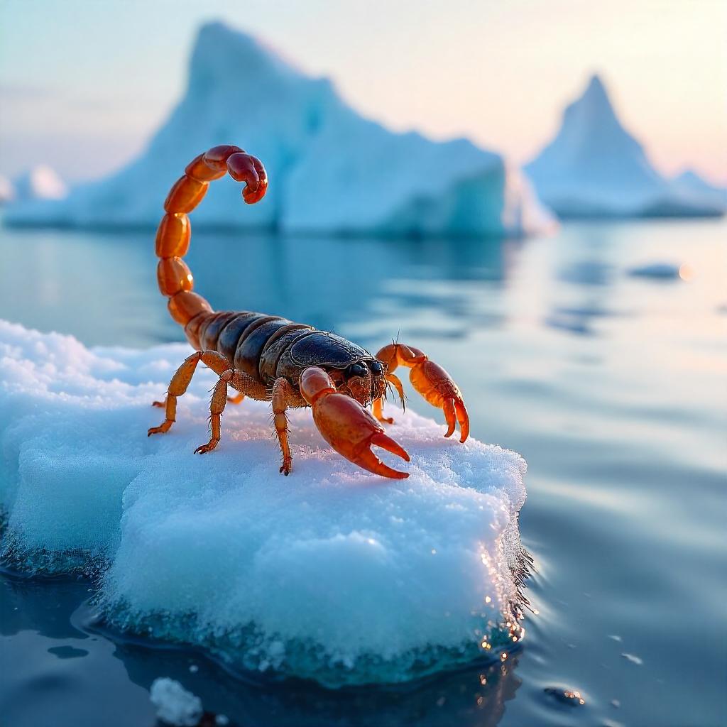 Photorealistic Scorpion Among Arctic Icebergs