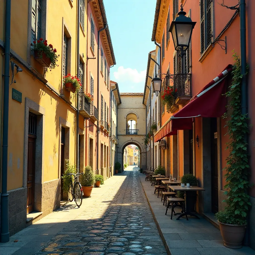 Colorful Historic European Alley at Golden Hour