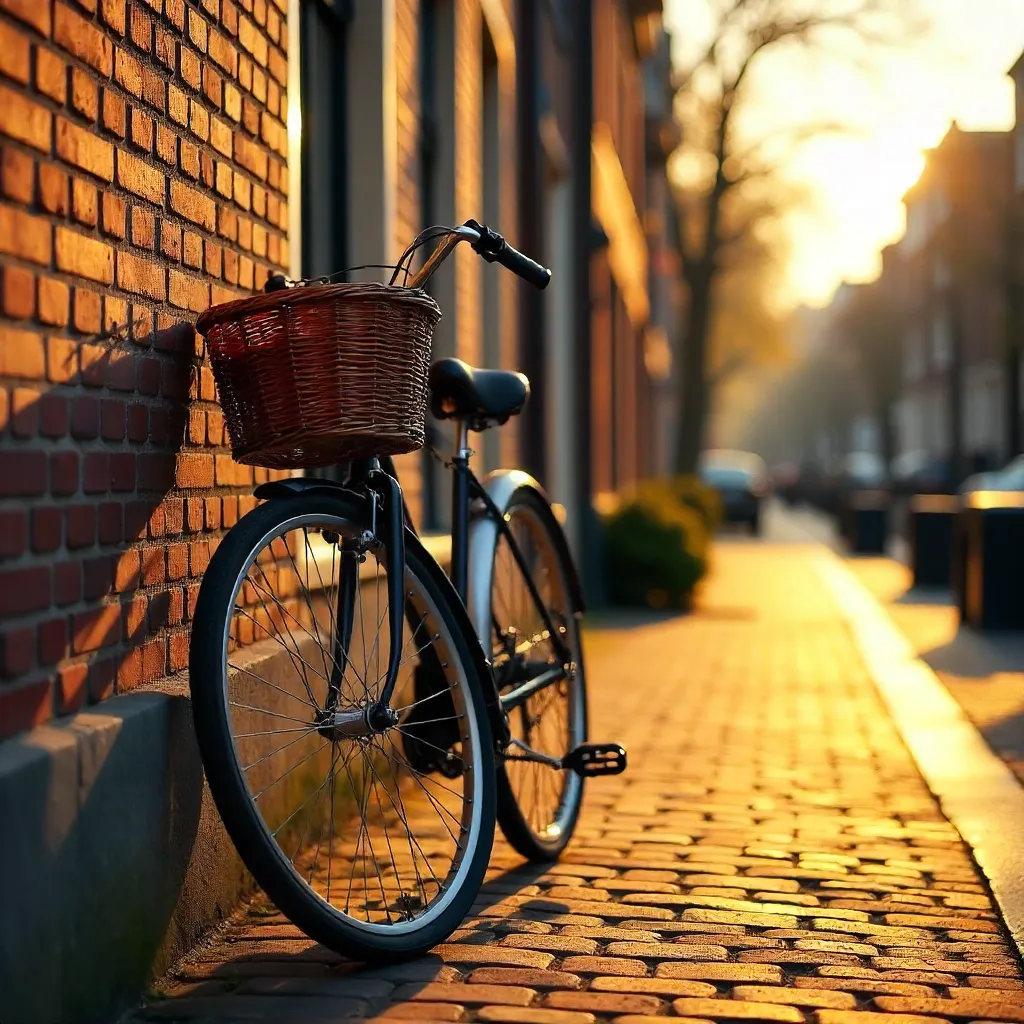 Sunlit Classic Dutch Bicycle by Amsterdam Brick Wall