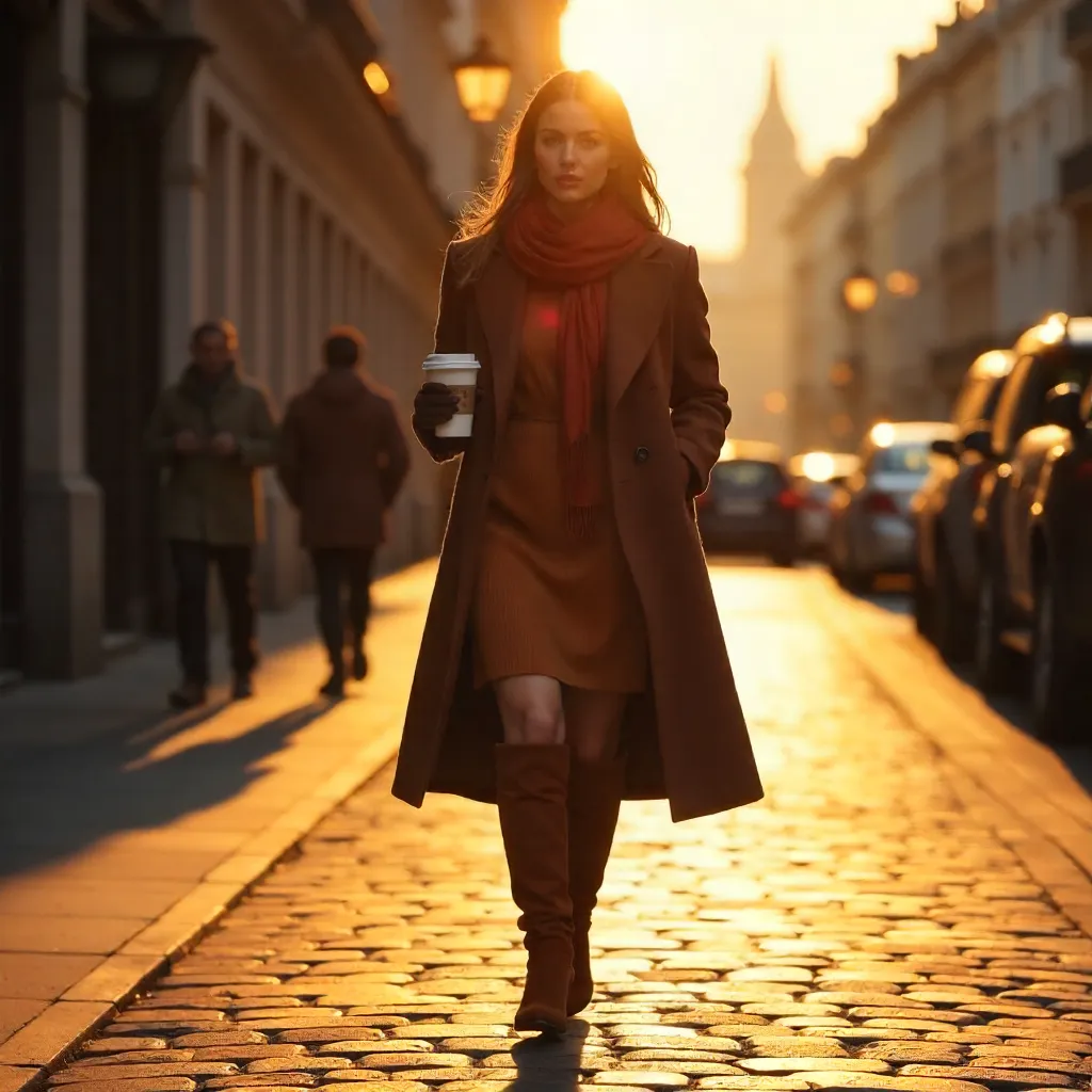 Sunset Stroll in Brown Attire