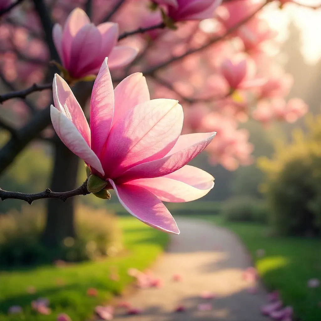 Vivid Pink Magnolia Bloom in Spring