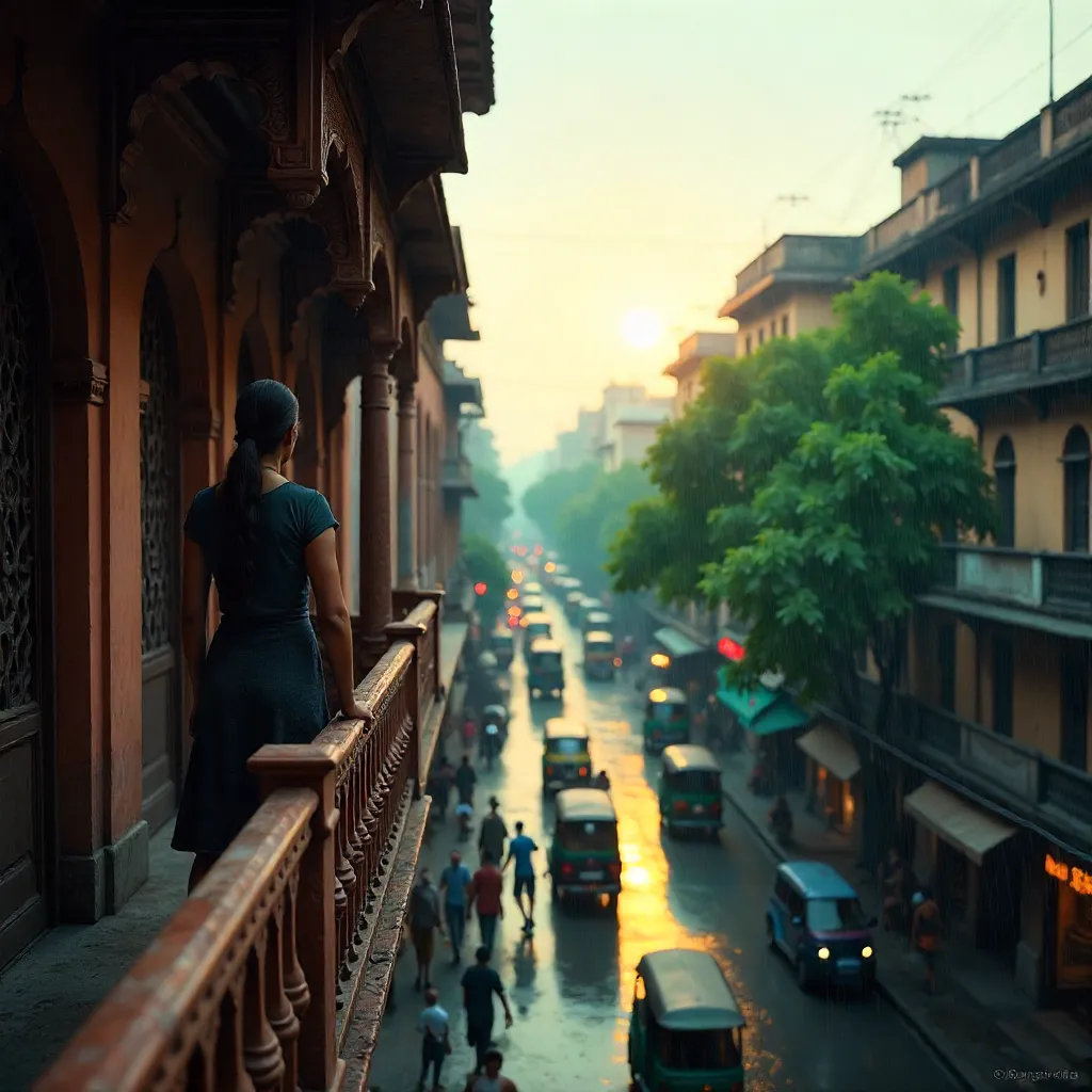 Person on a Kolkata Heritage Balcony at Golden Hour