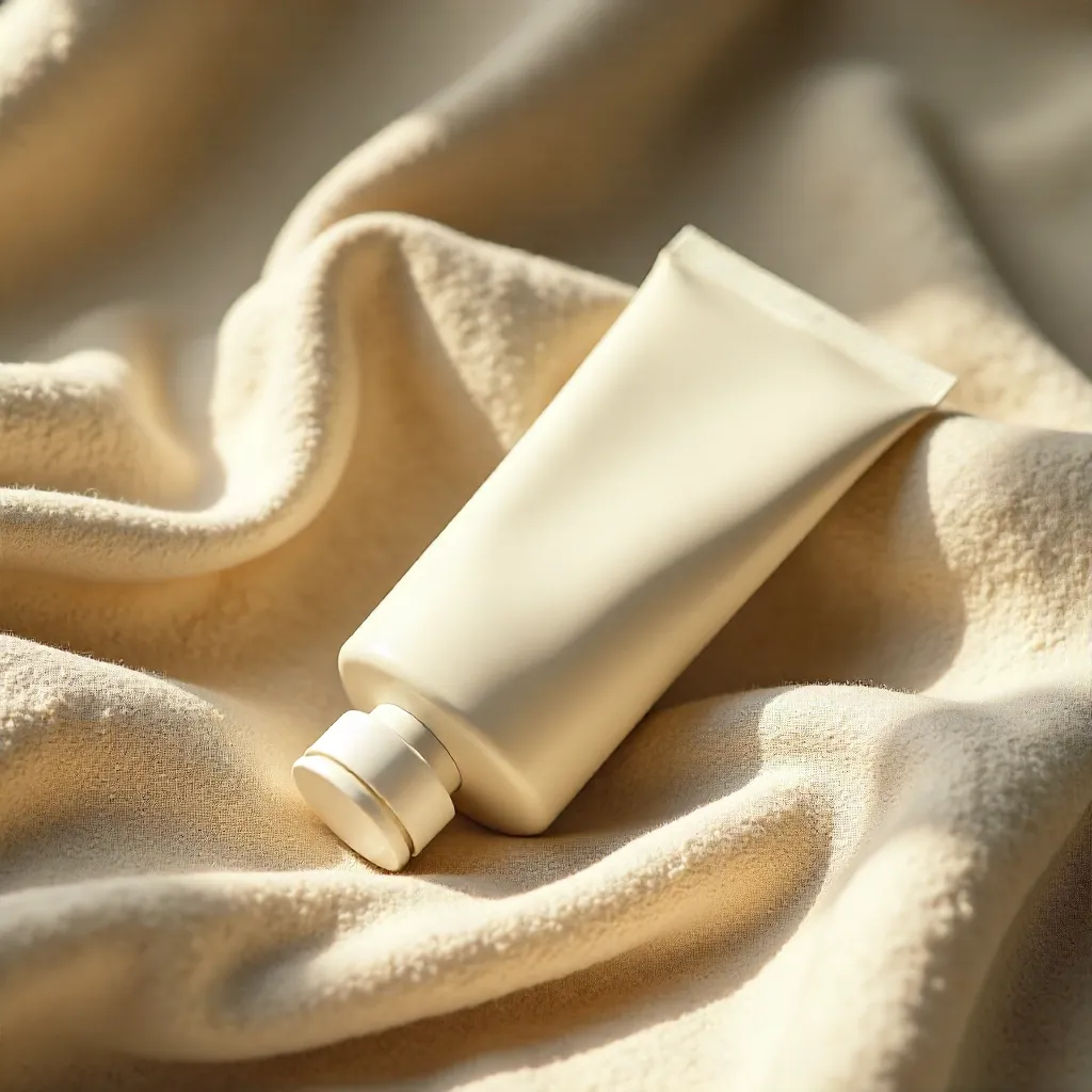 Cozy Minimalist Cream Tube on Beige Blanket