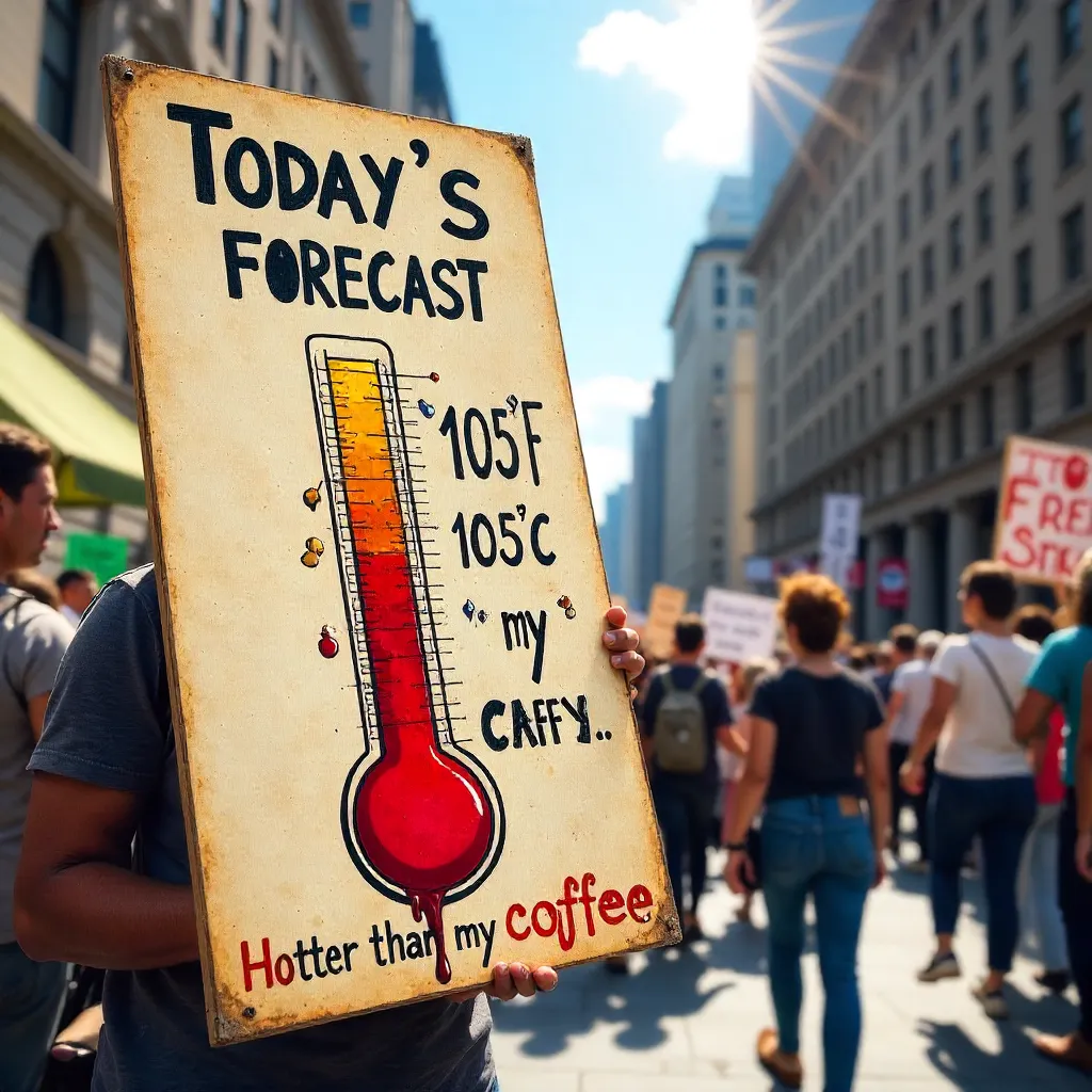 Melting Thermometer Protest Sign at 105°F