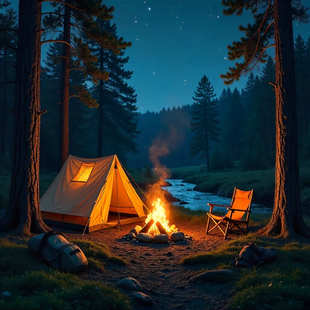 Warm Campfire Night in the Forest