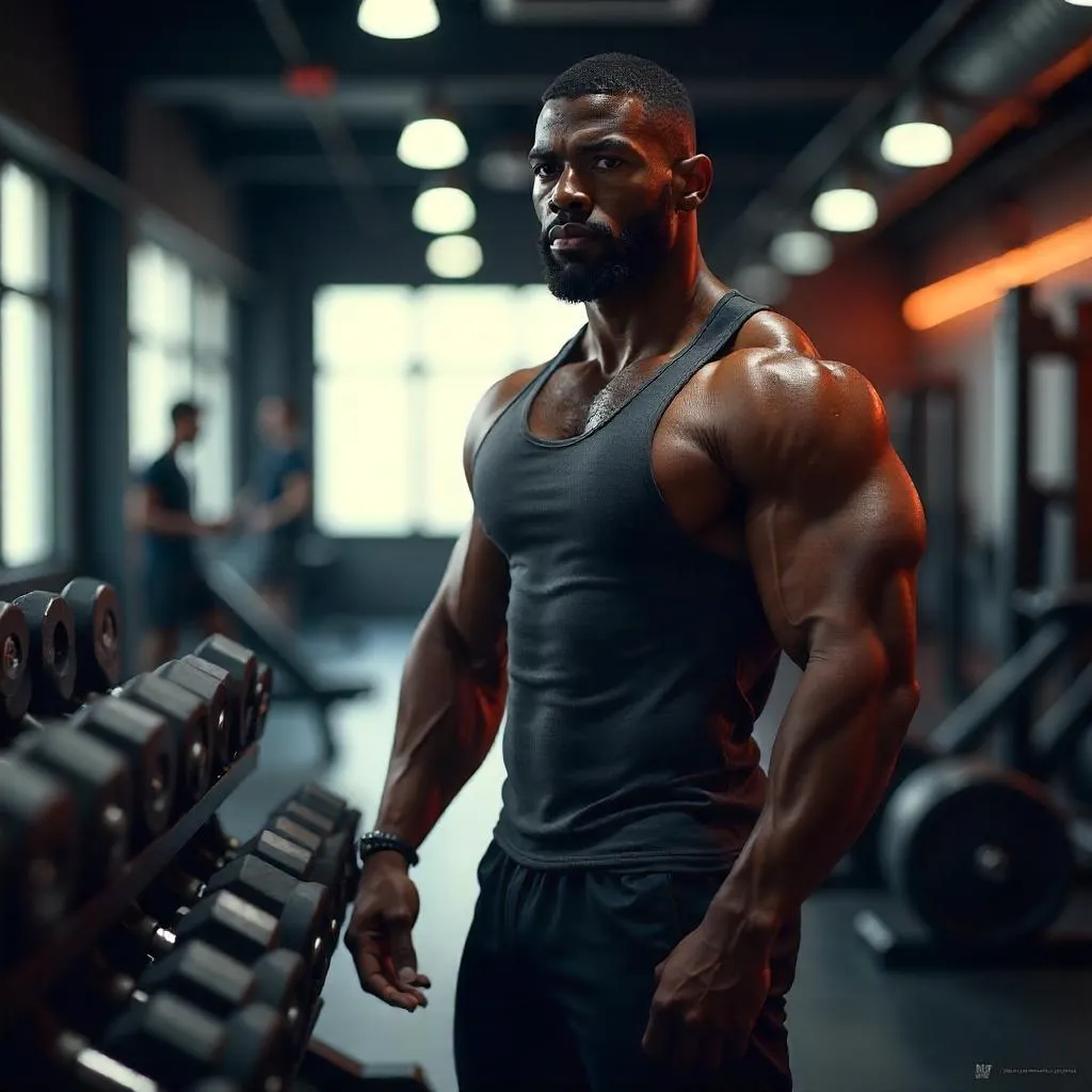 Photorealistic Strong Black Man in the Gym