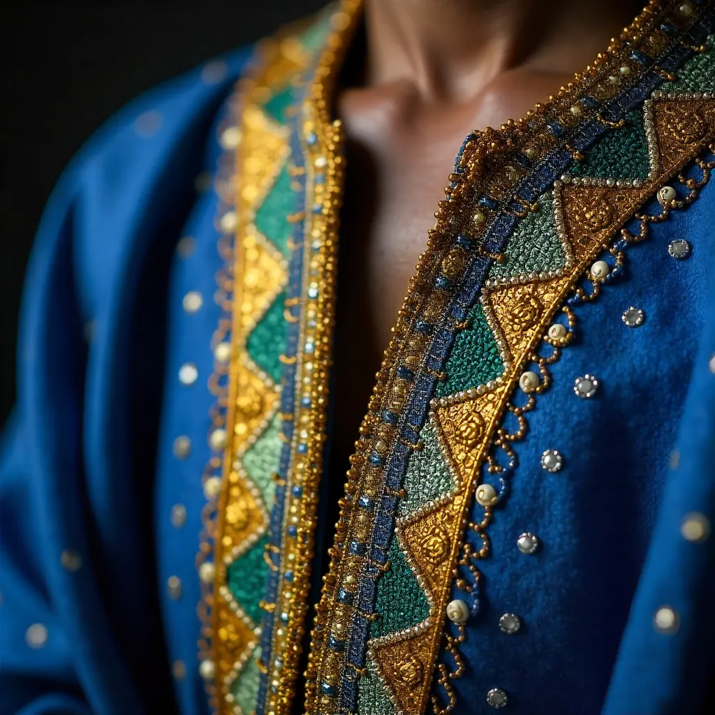 Vibrant Nigerian Aso-Oke Embroidery Close-Up