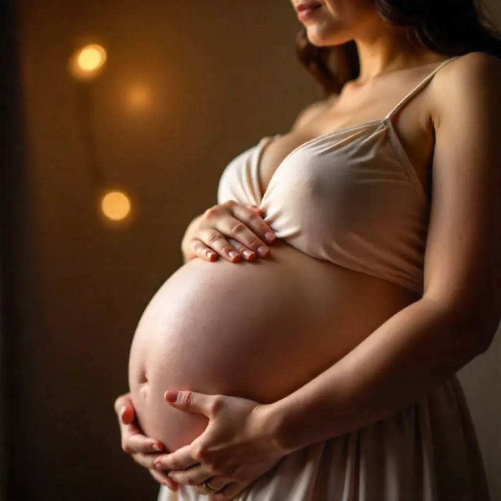 Intimate Glow: A Mother-to-Be Cradling Belly
