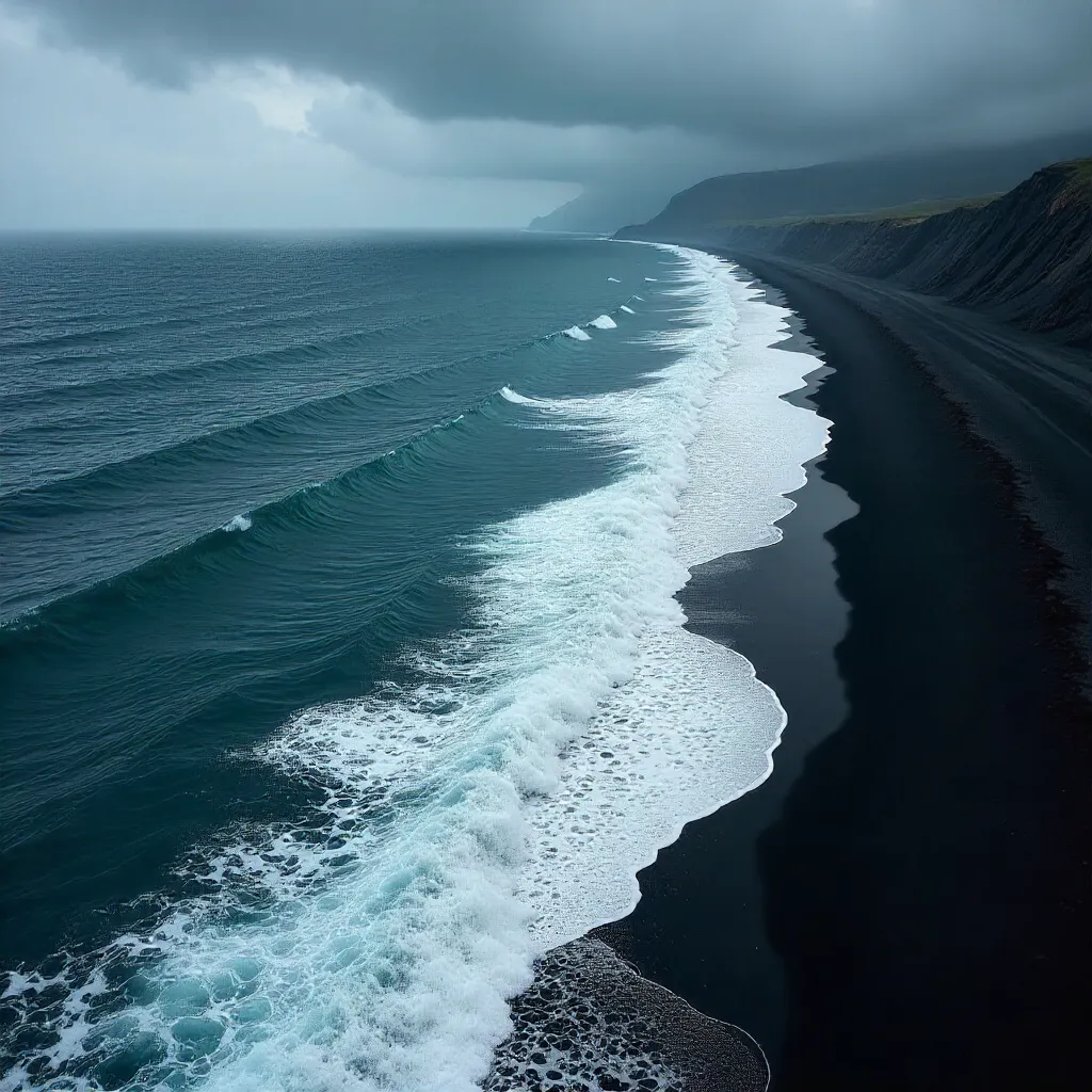 Aerial Storm Over Black Sand Beach