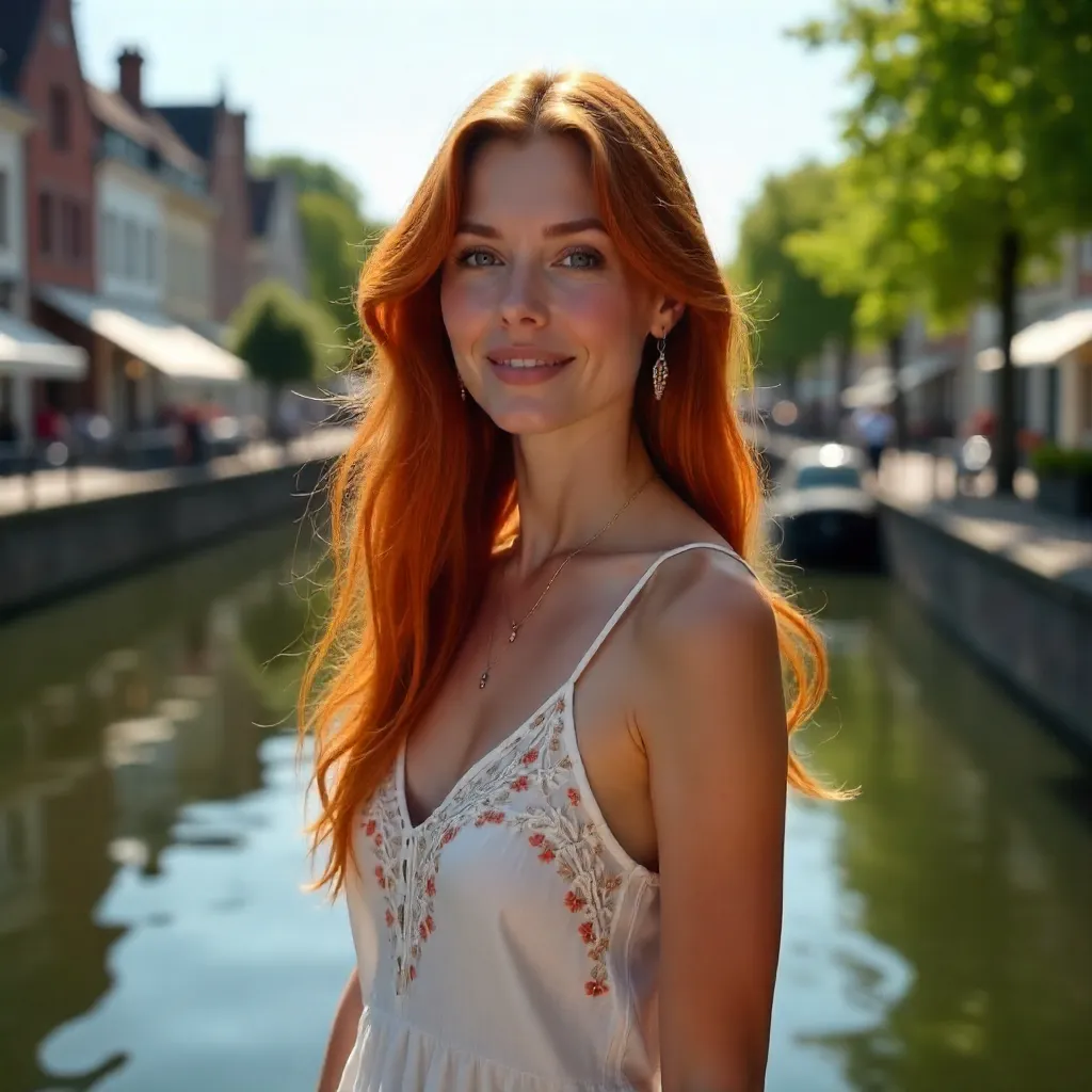 Red-Haired Beauty by Lille River on a Sunny Day
