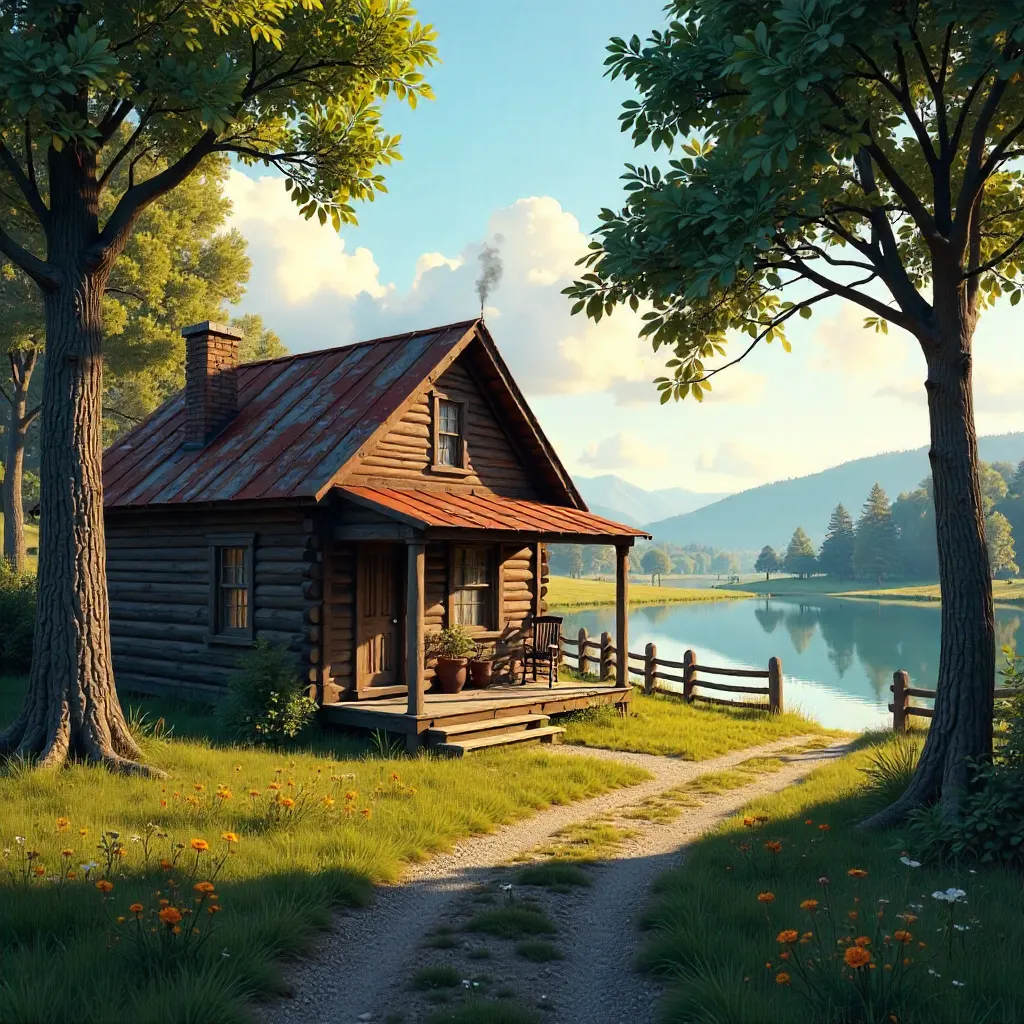 Charming Wooden Cabin in a Serene Rural Landscape
