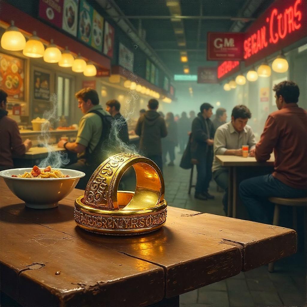 Enchanted Ring in a Food Court, Oil Painting