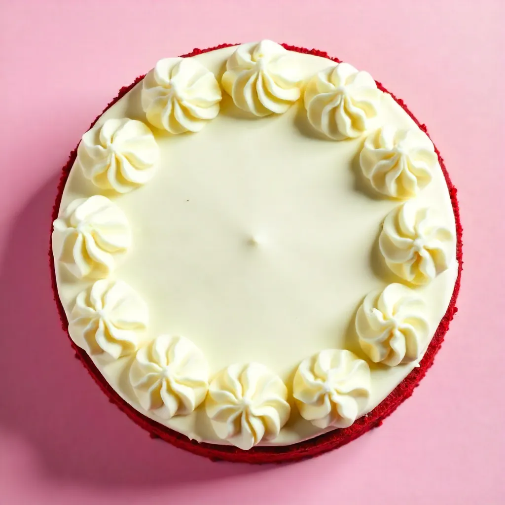 Top-Down Red Velvet Cake on Pink Background