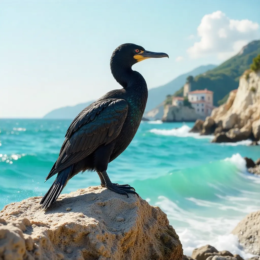 Solitary Cormorant on a Med Sea Rock, Italy