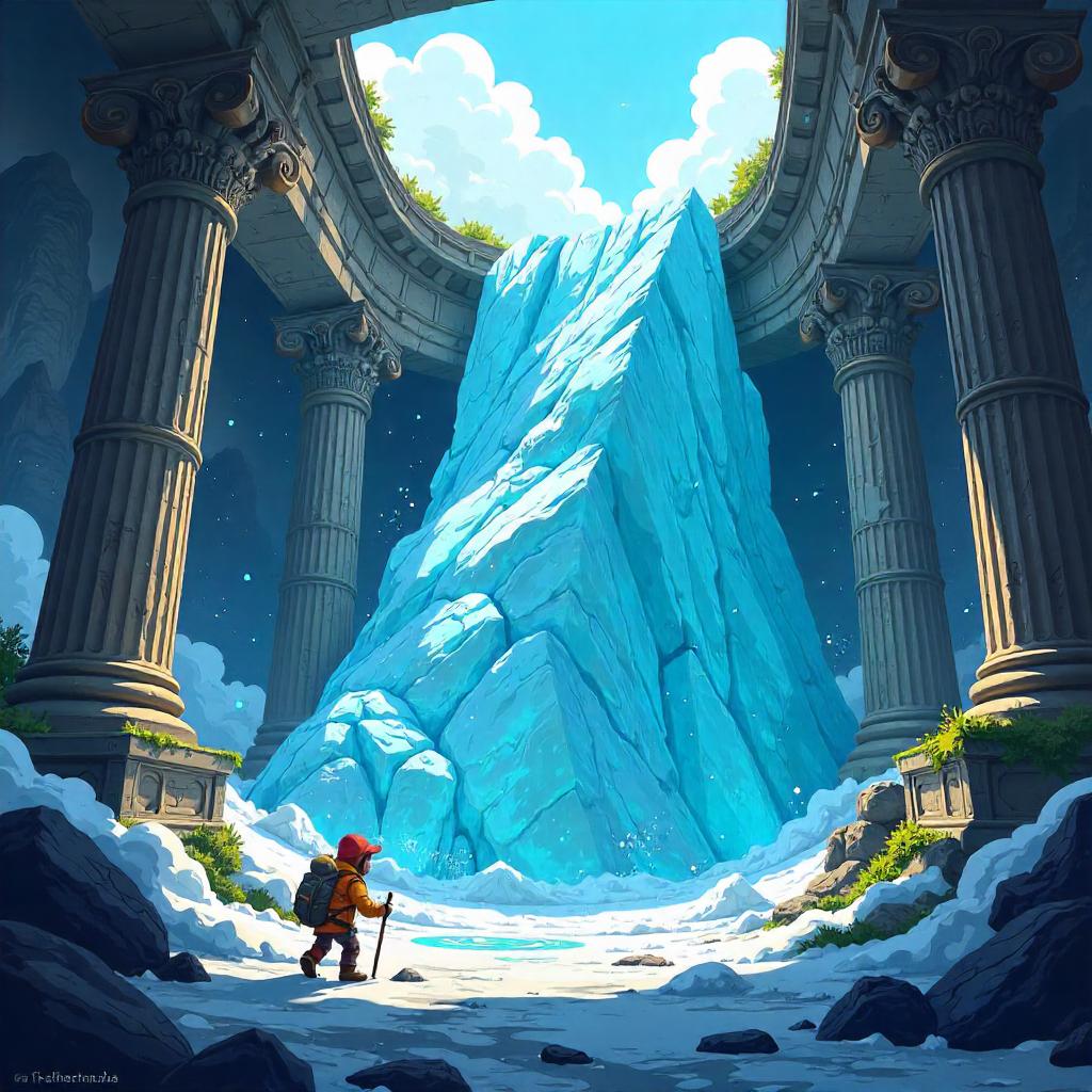 Glacier in Cartoon Temple Ruins