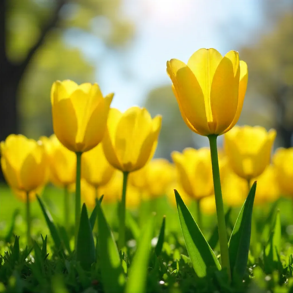 Low-Angle Tulips in Spring Sunshine