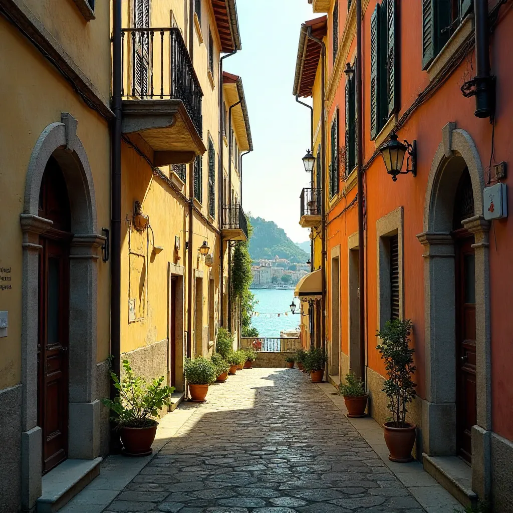 Sunlit Narrow Alley in Savona: Historic Ligurian Architecture
