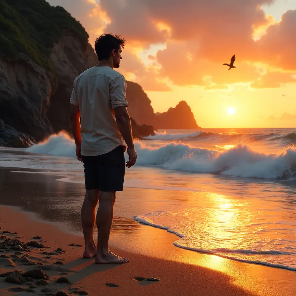 Sunset Silhouette on the Cliffside Beach