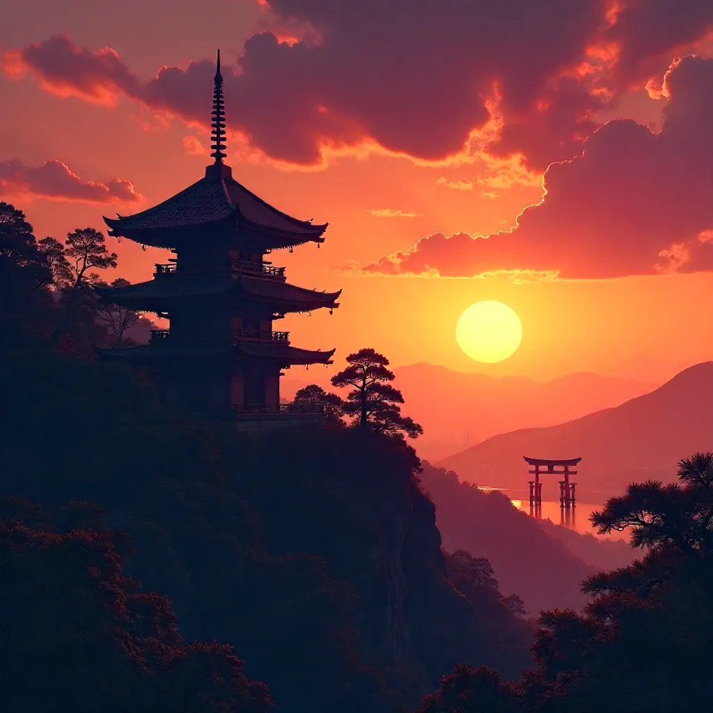 Kyoto Sunset: Temple Silhouette at Dusk