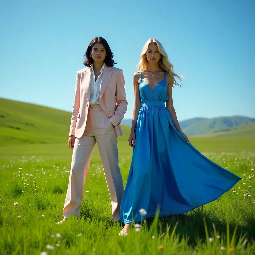 Duo in High-Fashion in a Lush Meadow
