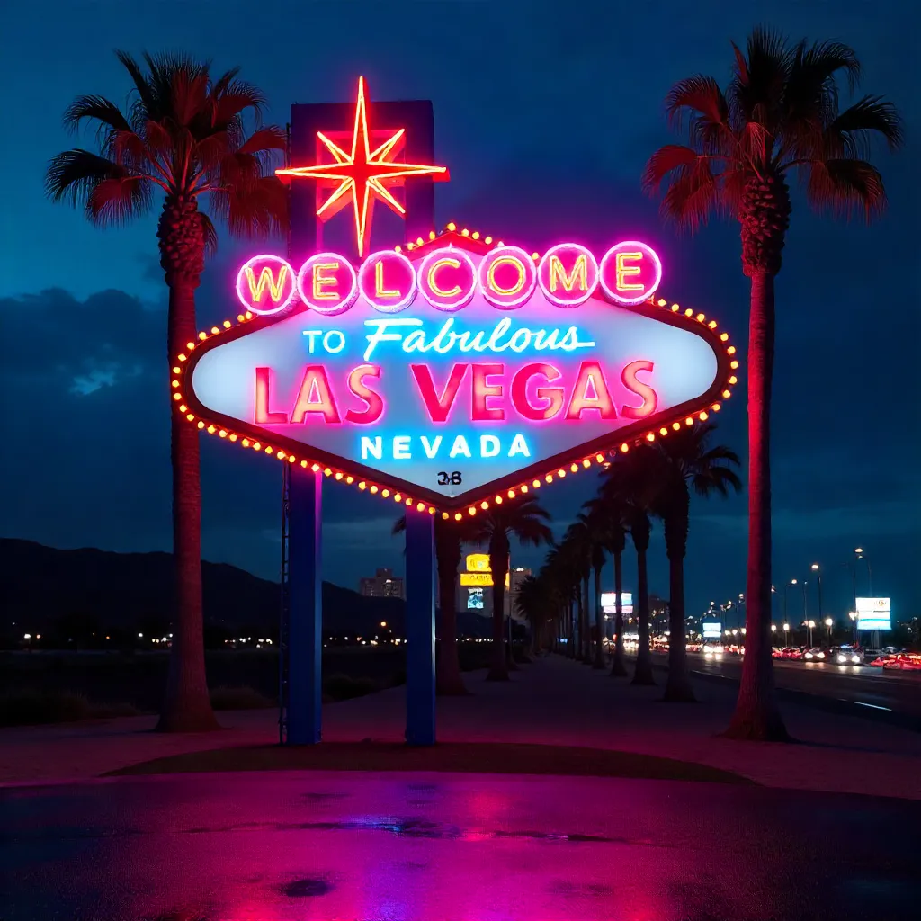 Neon Night at the Welcome Sign, Las Vegas
