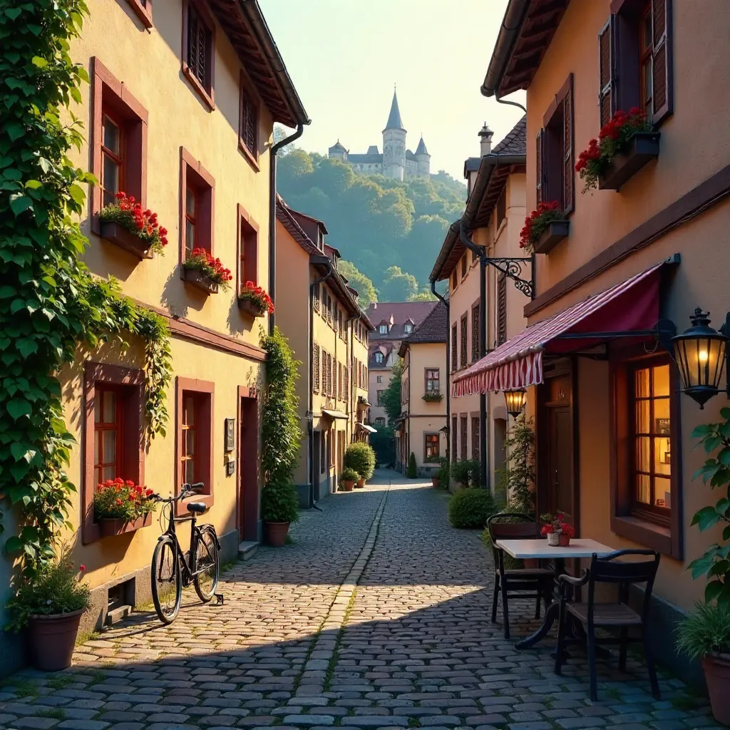 Colorful Heidelberg Alleyway and Cobblestone Path