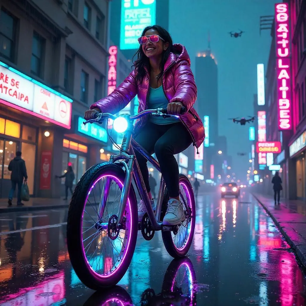 Neon Joy: Latina Cyberpunk Cyclist