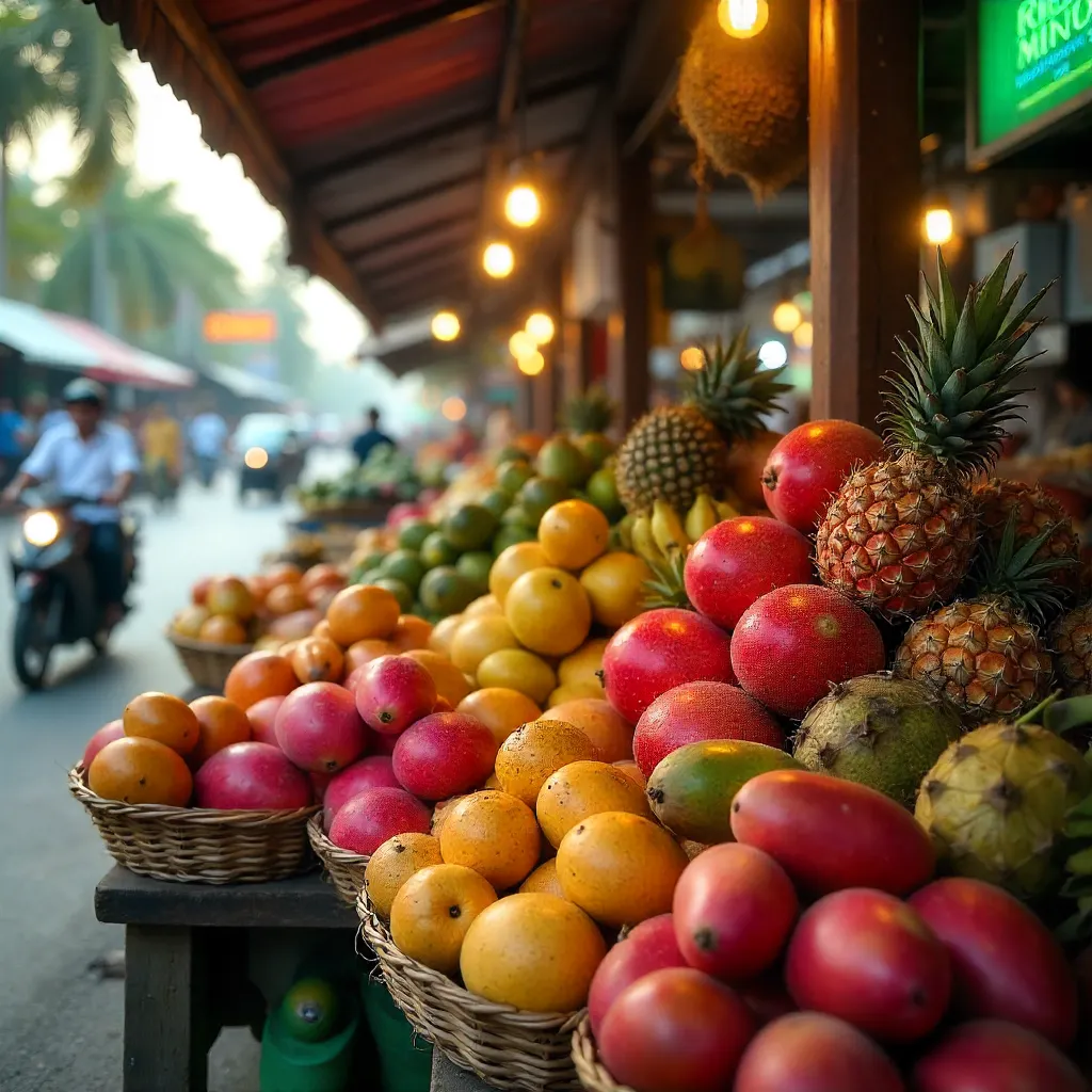 Colorful Tropical Fruits at a Saigon Market Stall