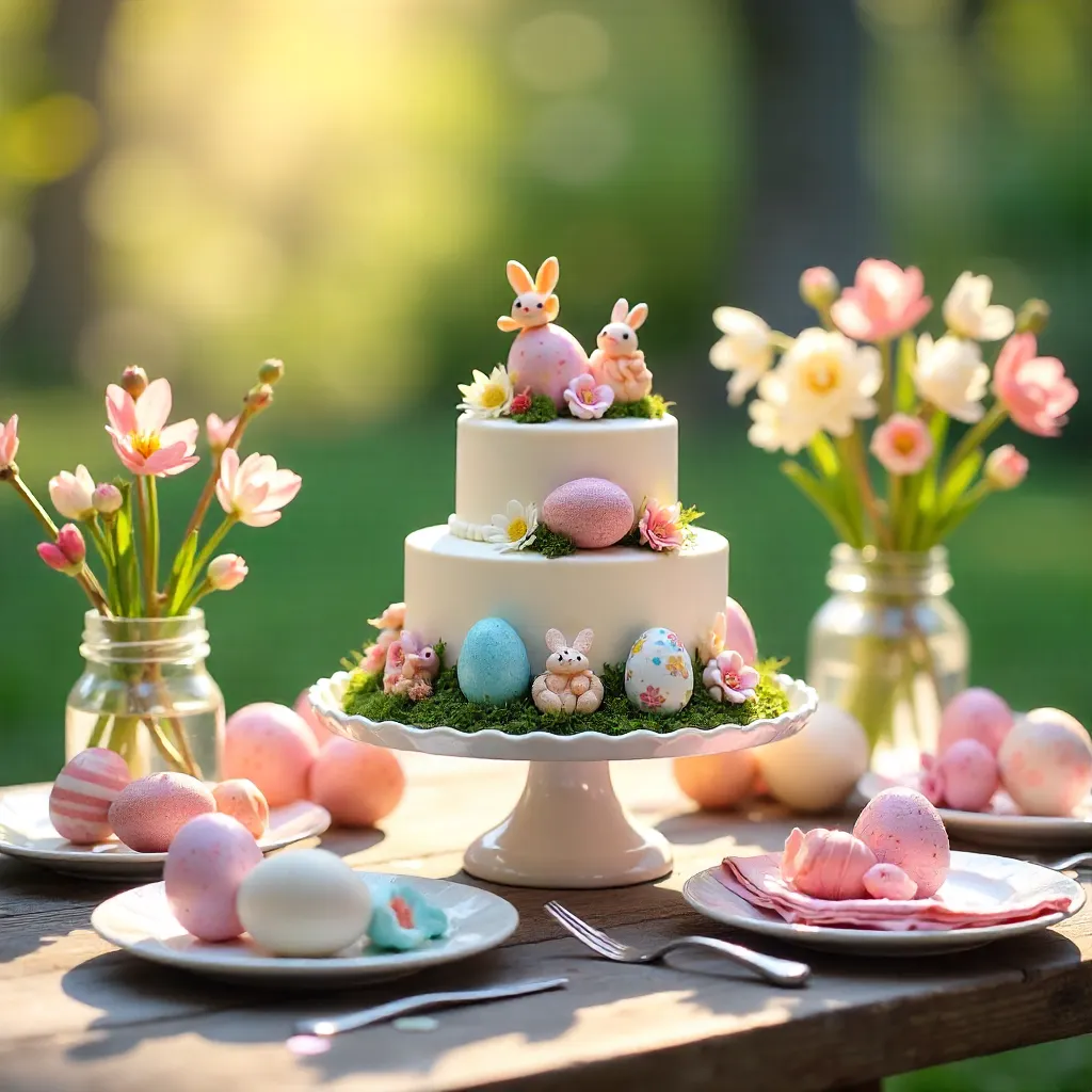 Colorful Easter Eggs and a Whimsical Cake Display
