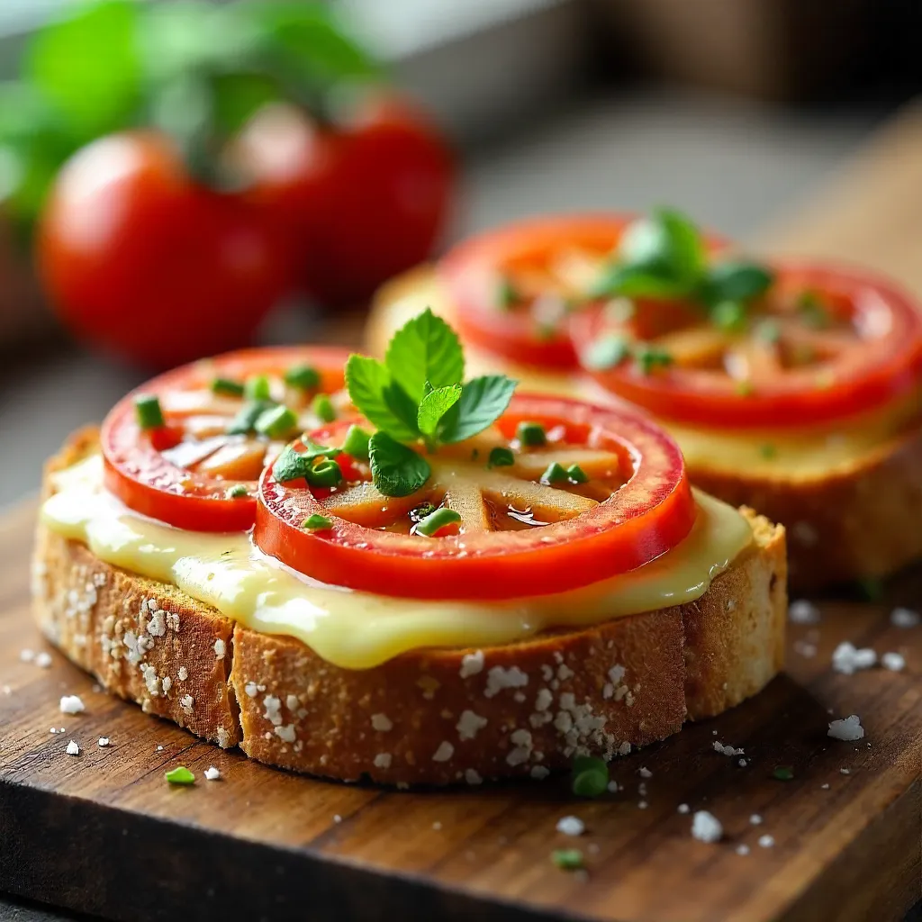 Toasted Multigrain Bread with Cheese, Tomatoes, and Herbs