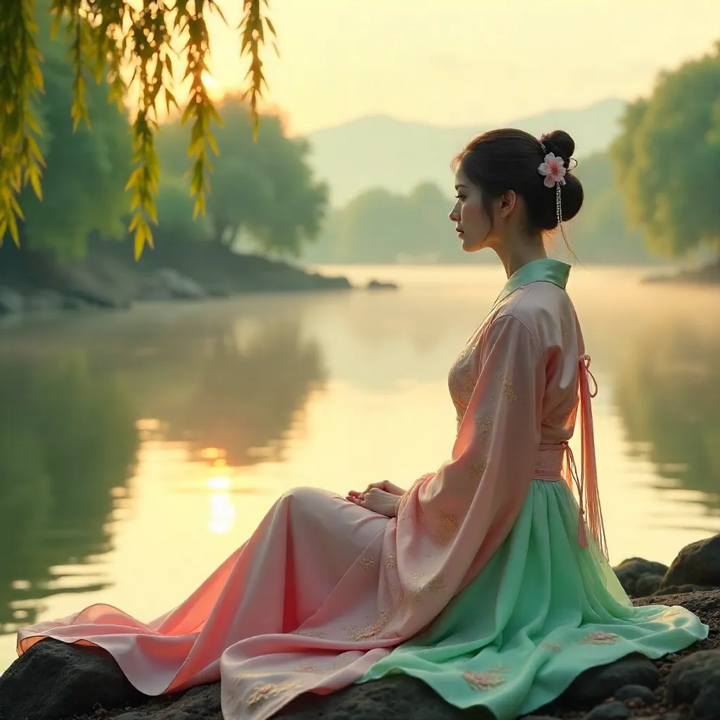 Riverside Serenity in Hanfu Elegance