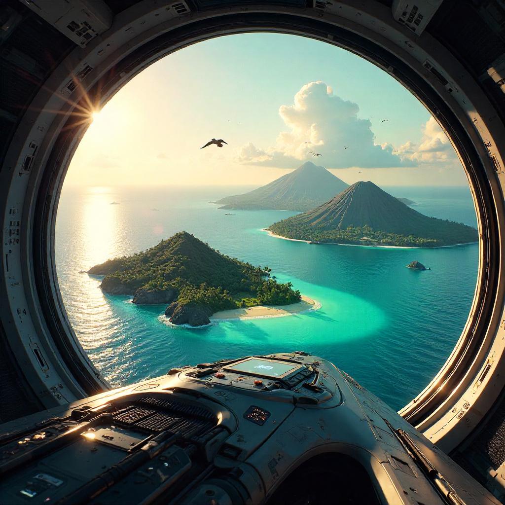 Starship Over a Tropical Archipelago - Concept Art