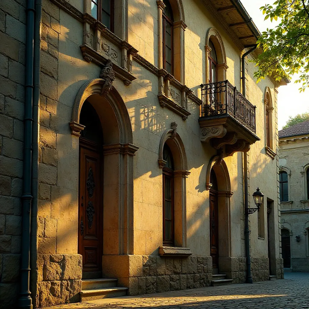 Dappled Dawn Light on a Historic Facade