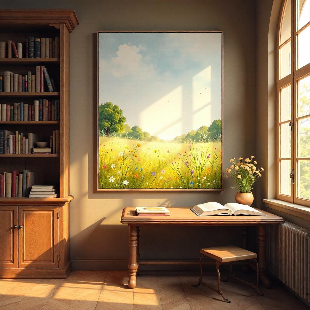 Watercolor Meadow in a Library