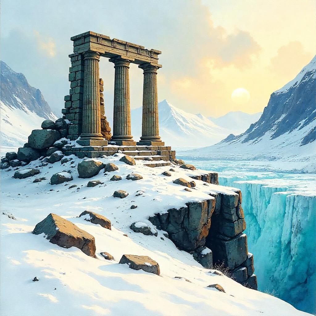 Glacial Ruins in Watercolor Dream