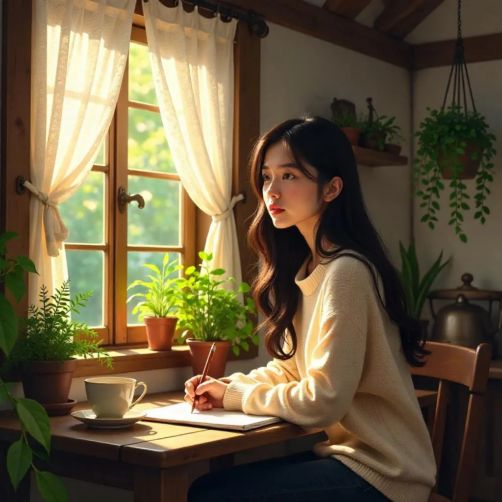 Cottage Morning Portrait of a Young Asian Woman