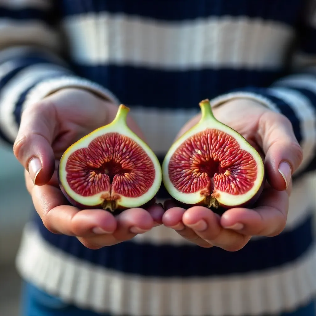 Close-Up of Hands Holding Cut Figs in Piran, Slovenia