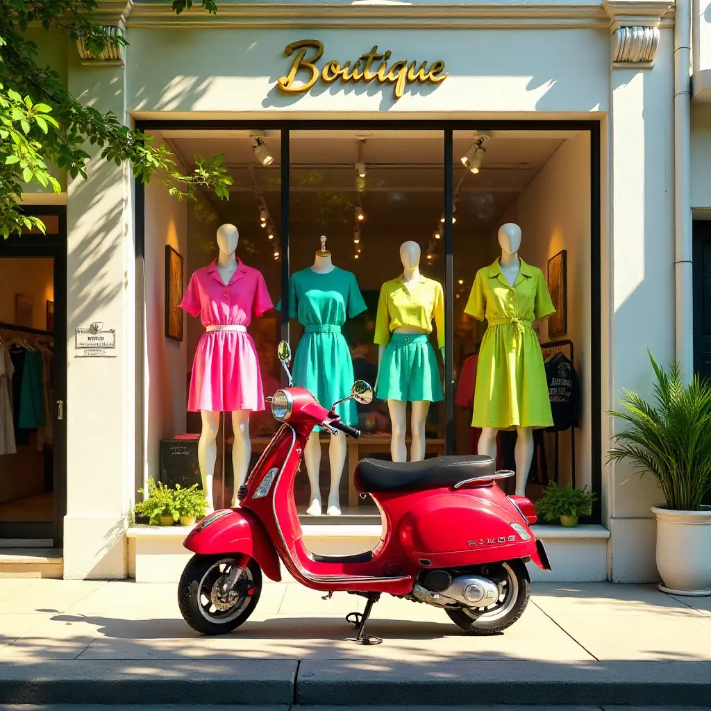 Sunny Boutique Display with Red Classic Scooter