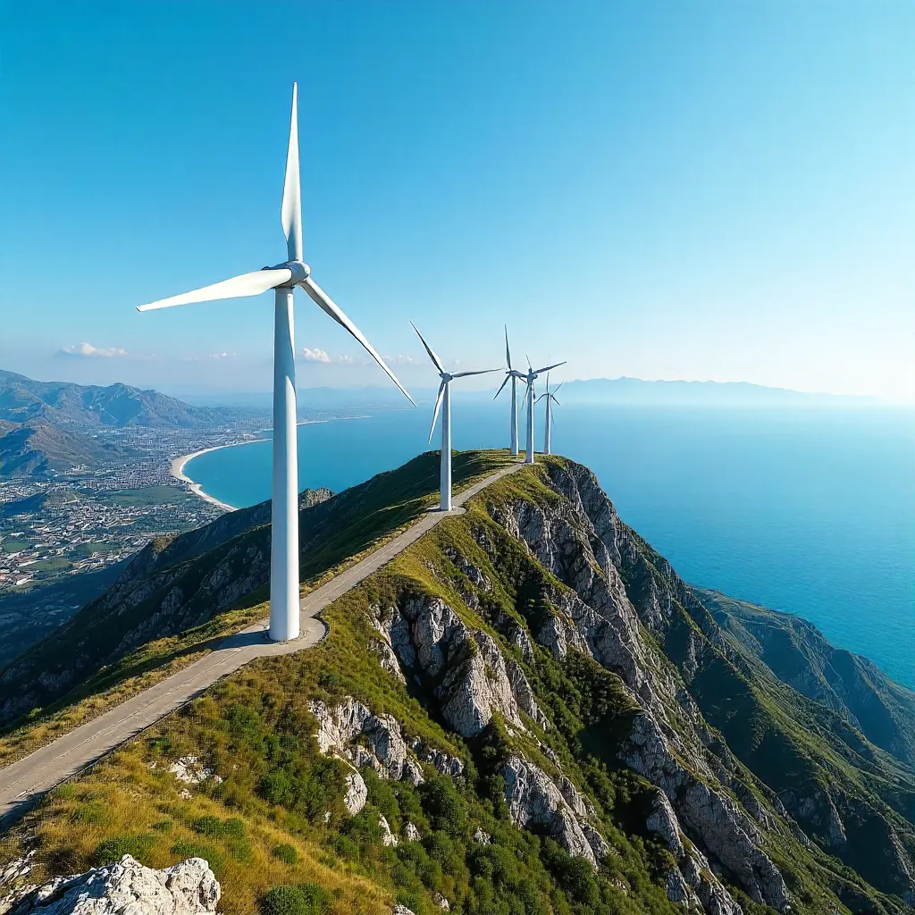 Aerial Panorama: Wind Turbines on Izmir Mountains