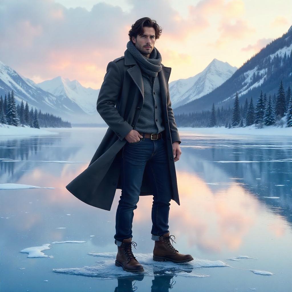 Handsome Man on a Frozen Lake – Digital Art