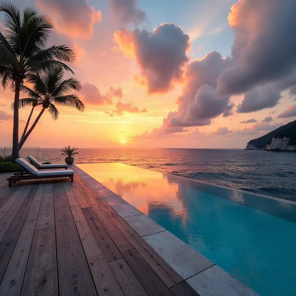 Sunset Infinity Pool Merges with the Ocean