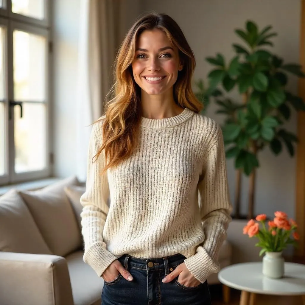 Photorealistic Living Room Portrait of a Woman