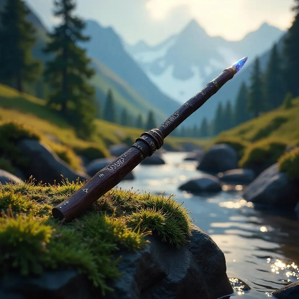 Photorealistic Magic Wand in a Mountain Valley