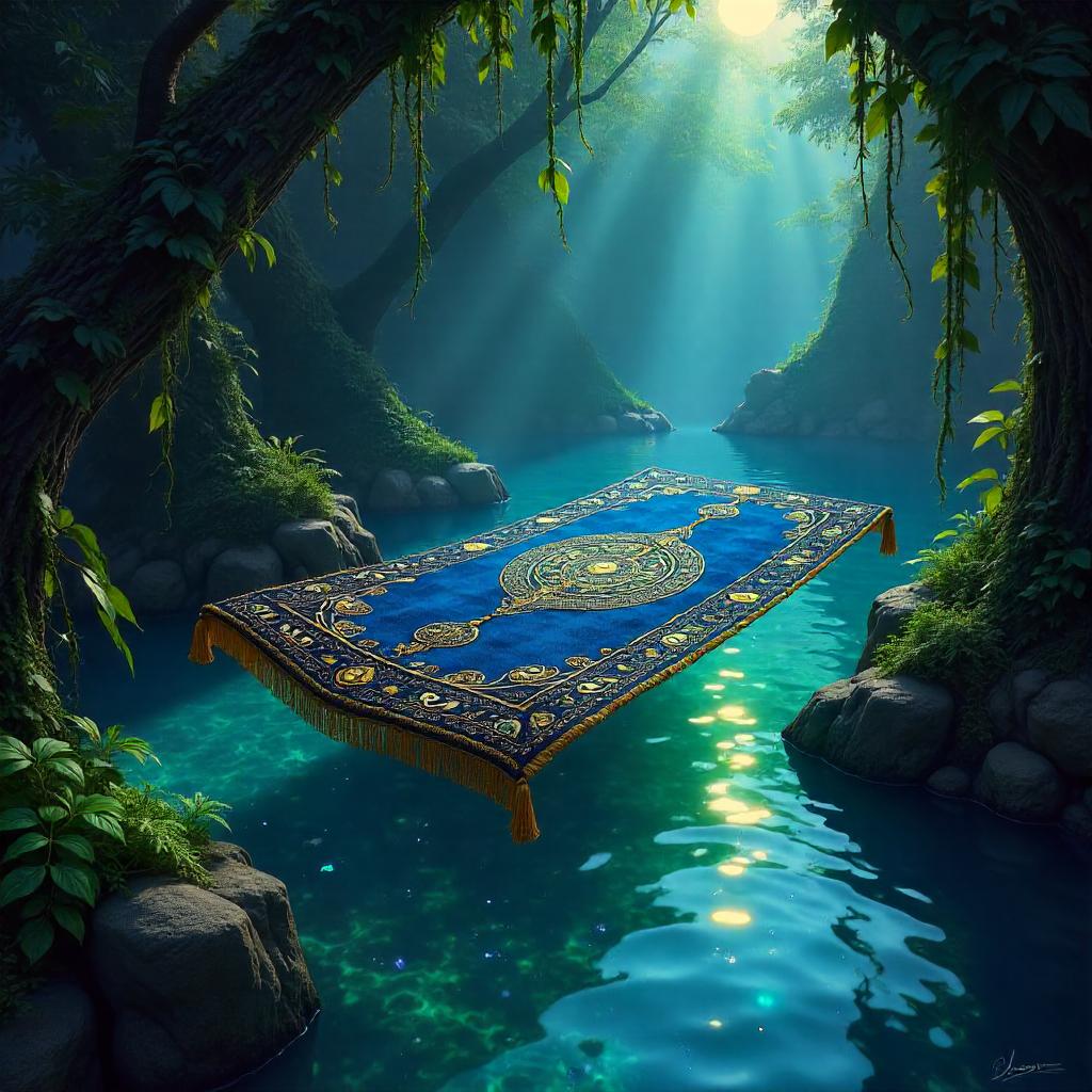 Magic Carpet Above a Hidden Lagoon in Digital Art