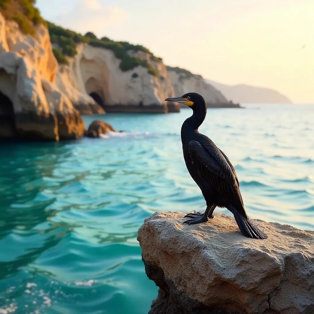Lone Cormorant on a Mediterranean Rock, Italy